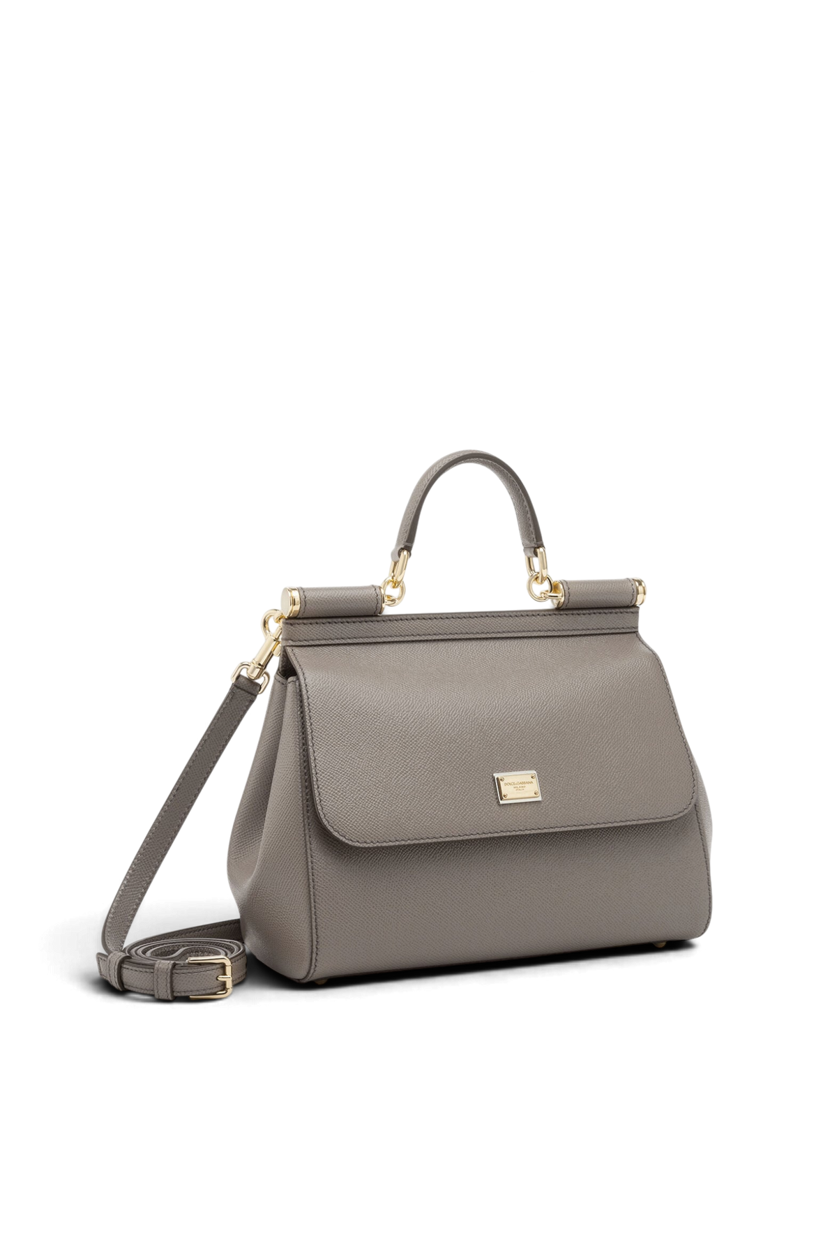 DOLCE & GABBANA Borsa a mano Sicily grande in pelle di vitello dauphine – Fango chiaro