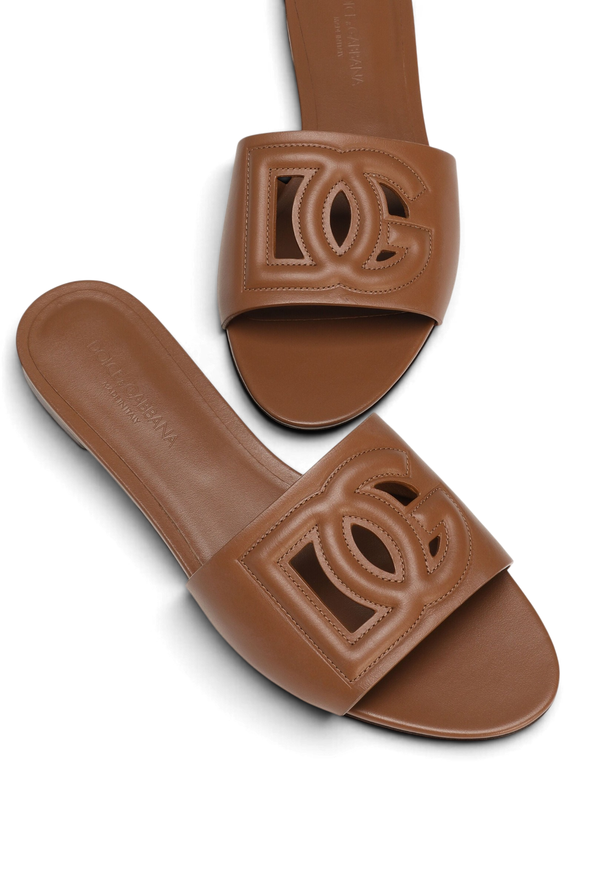 DOLCE & GABBANA Slide in pelle di vitello – Marrone chiaro