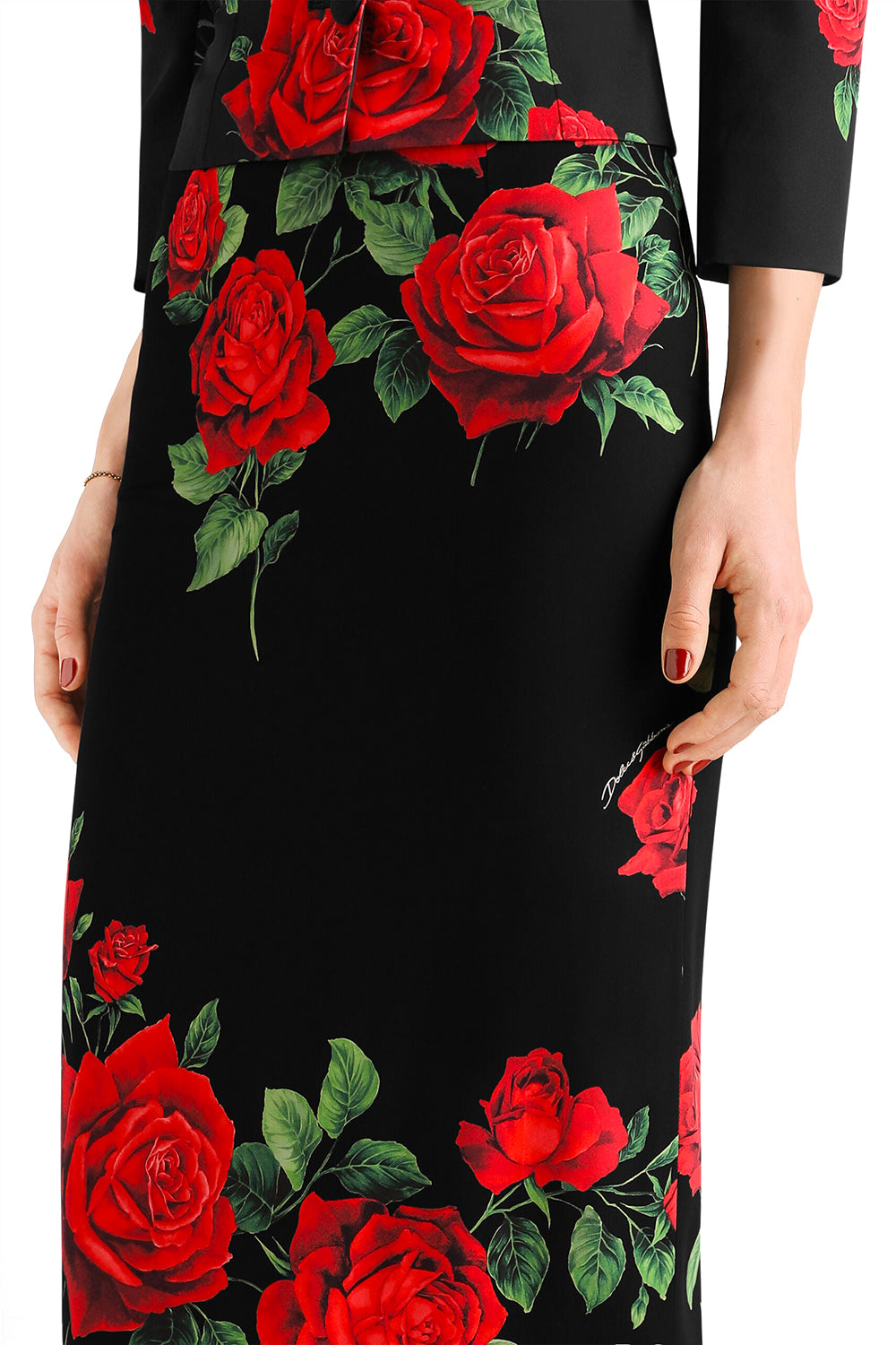 DOLCE & GABBANA Gonna in charmeuse stampa rose