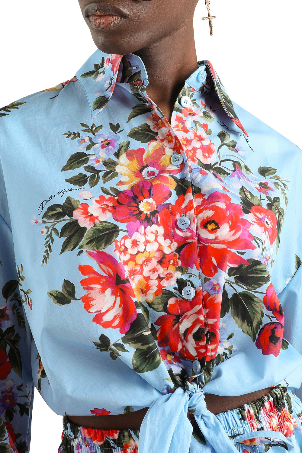 DOLCE & GABBANA Camicia in cotone stampa mazzo di fiori