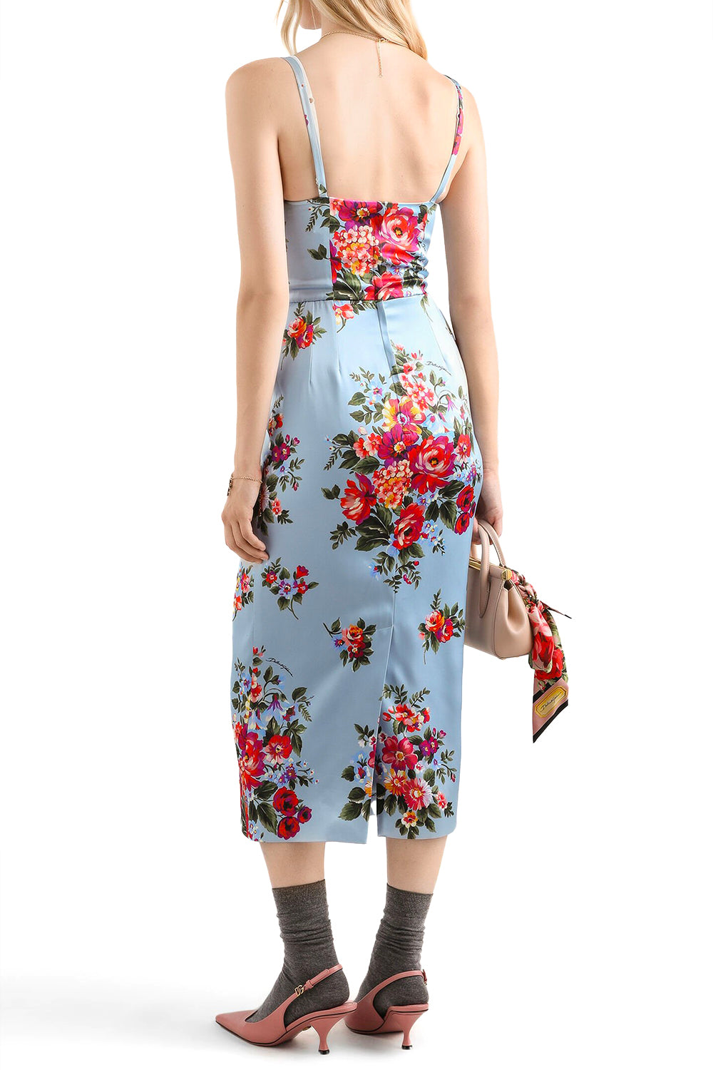 DOLCE & GABBANA Abito in raso stampa mazzo di fiori