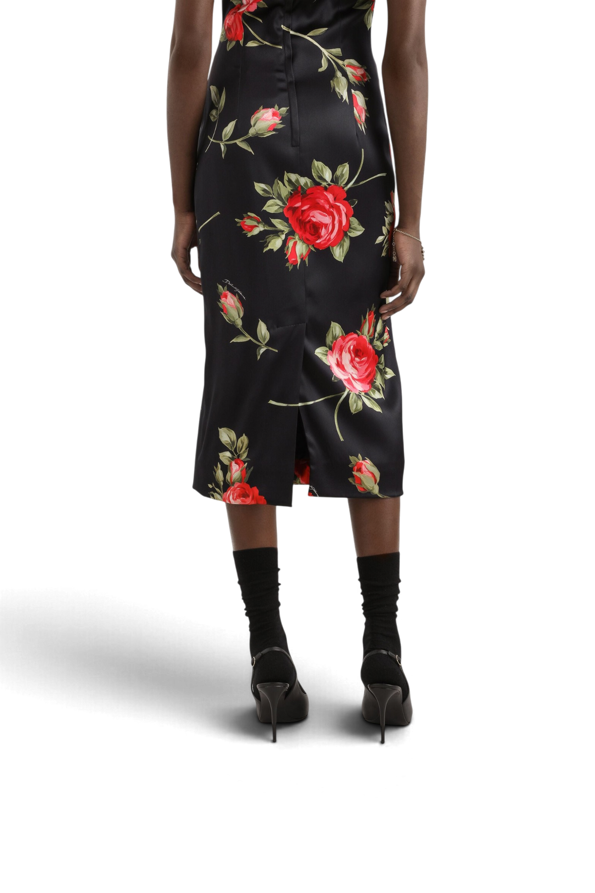DOLCE & GABBANA Abito in raso stampa bouquet rose