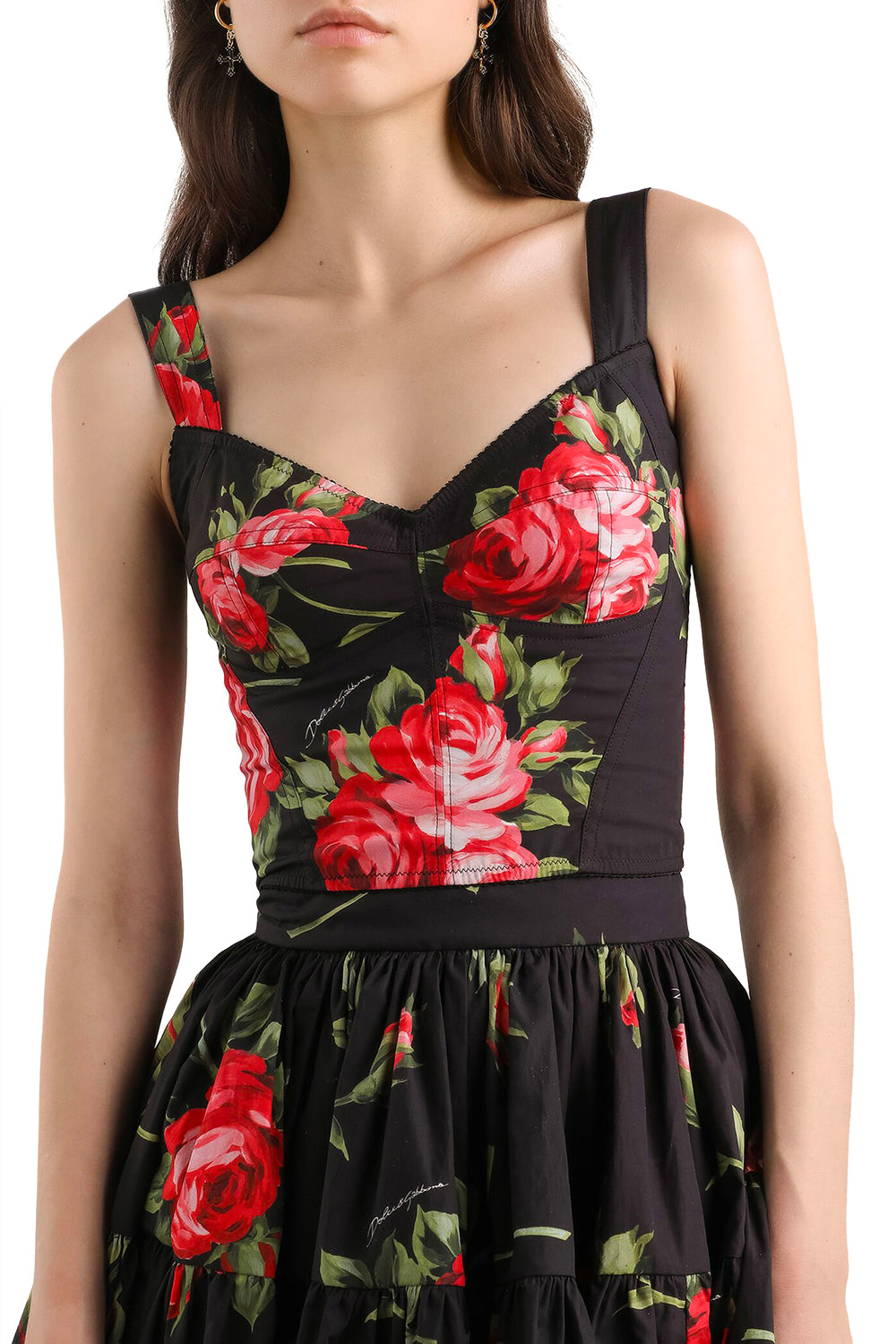 DOLCE & GABBANA Top bustier stampa bouquet rose