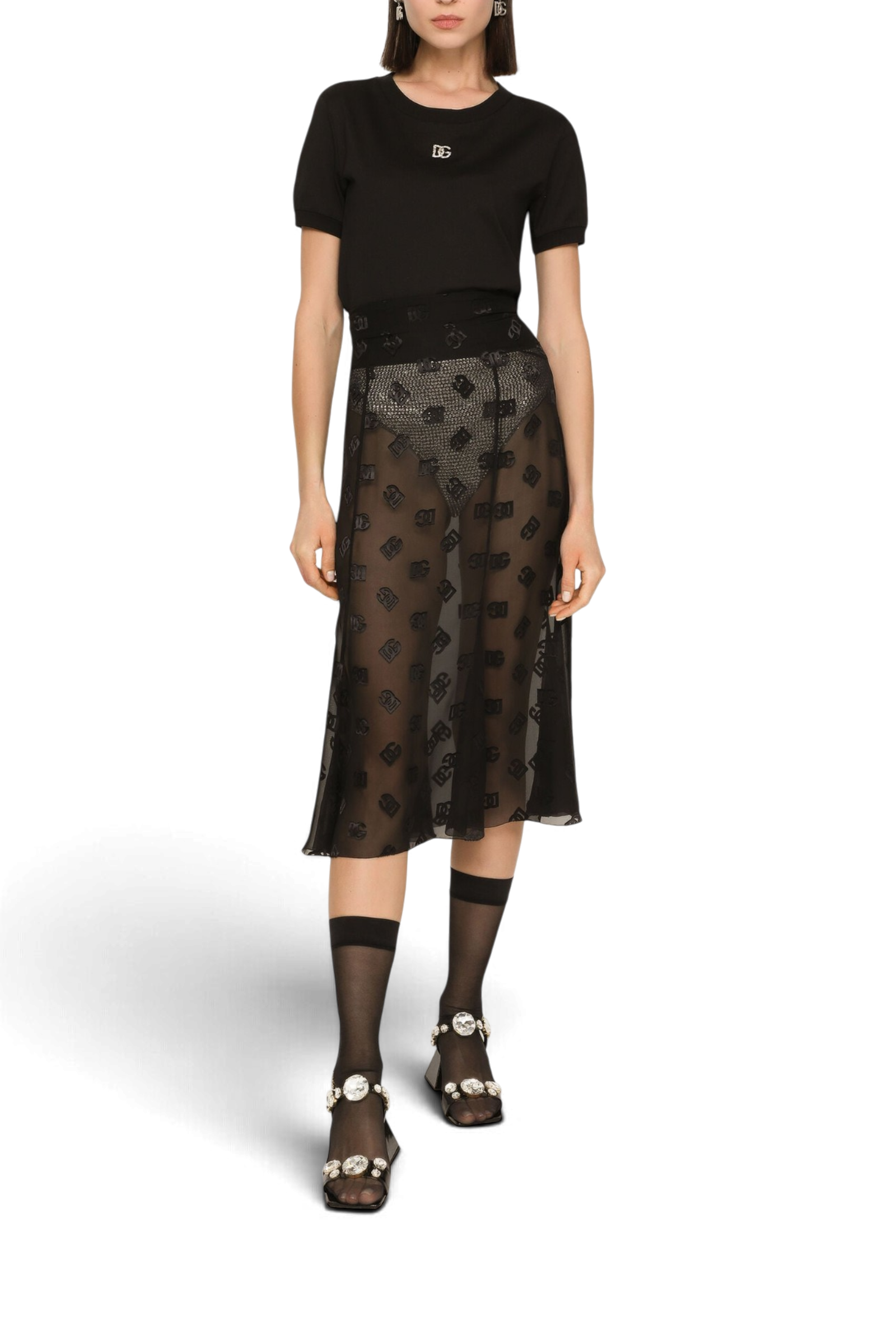 DOLCE & GABBANA T-shirt in cotone con logo DG Crystal