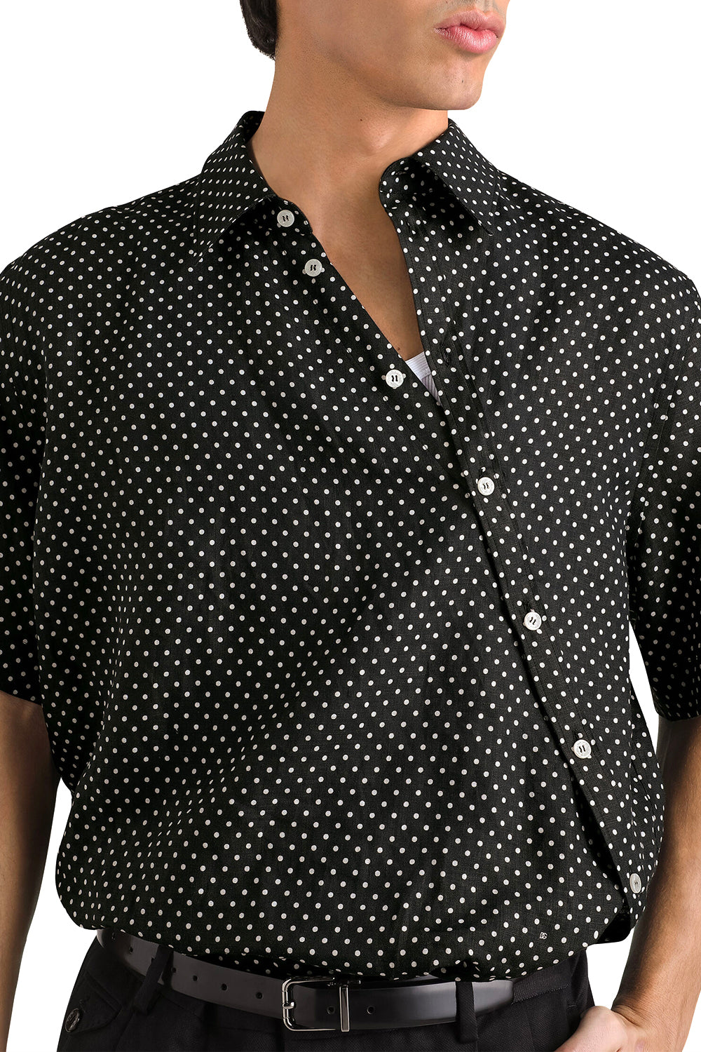 DOLCE & GABBANA Camicia in lino stampa pois