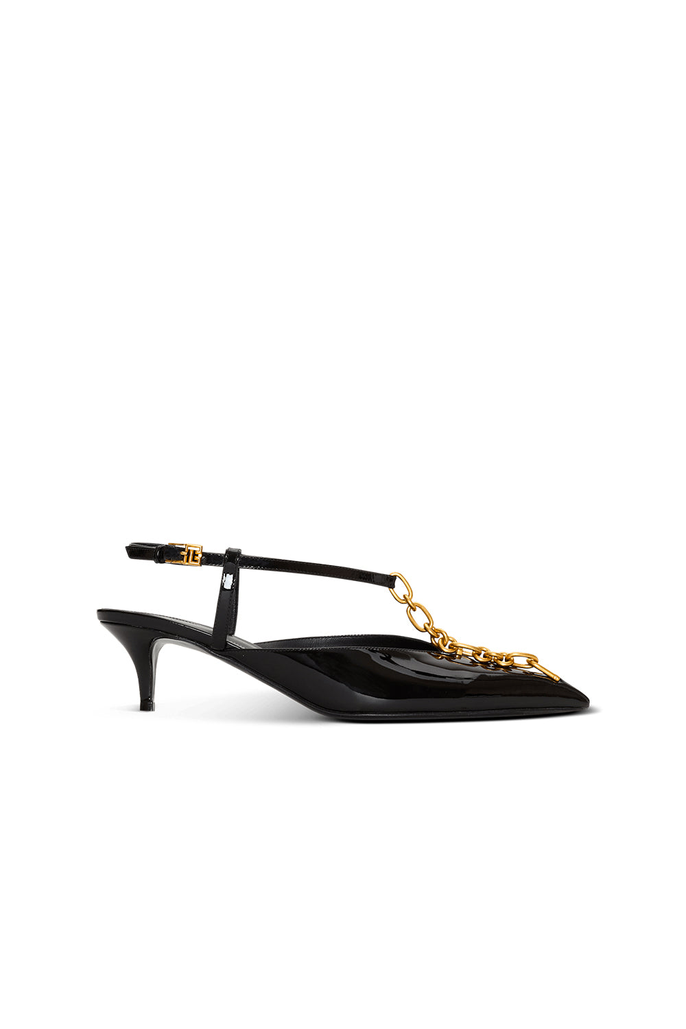 BALMAIN Slingback Sync con tacco in pelle verniciata con catena