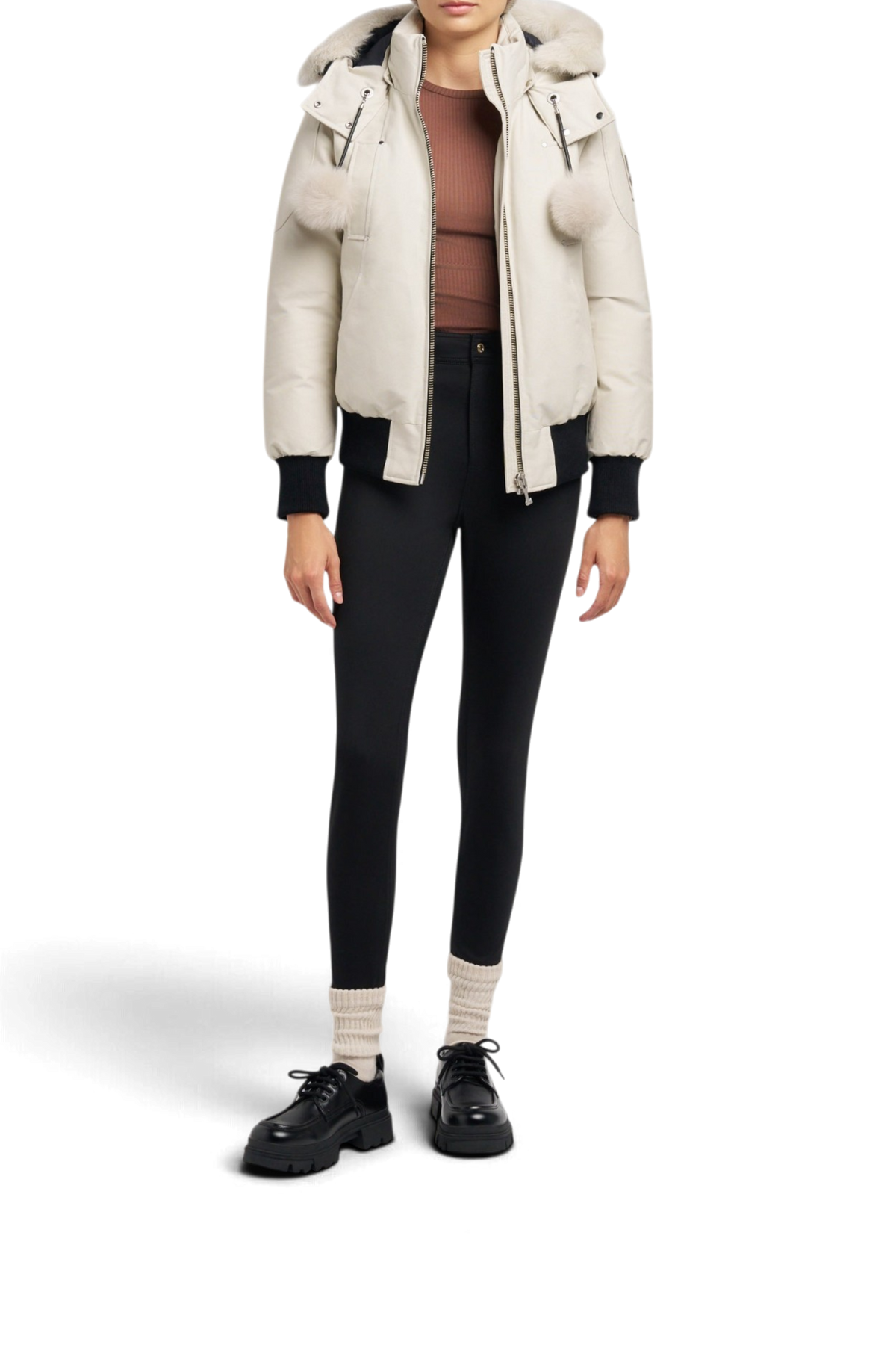 MOOSE KNUCKLES ORIGINAL DEBBIE SHEARLING TRIM BOMBER JACKET – Alabaster w/alabaster sh