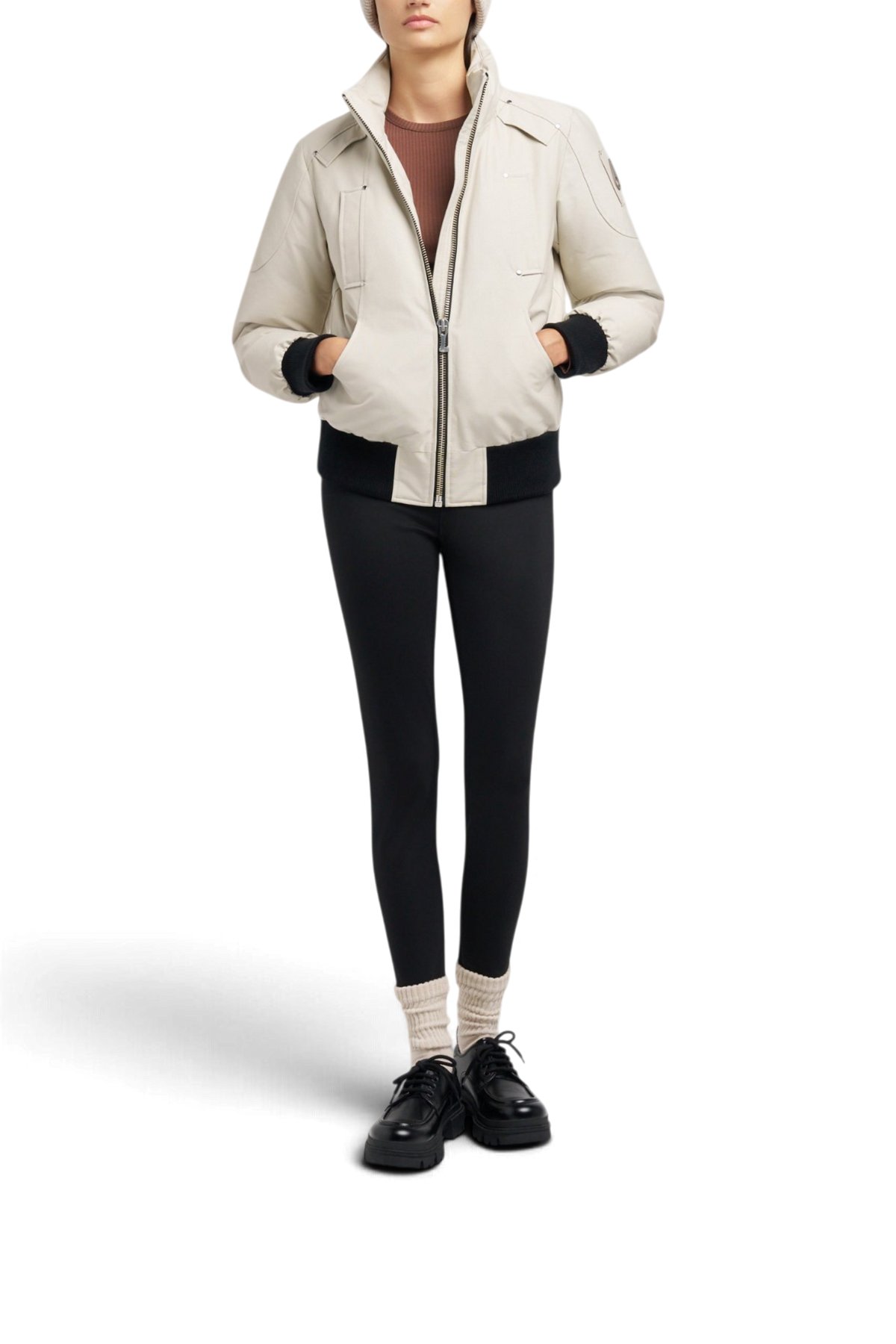 MOOSE KNUCKLES ORIGINAL DEBBIE SHEARLING TRIM BOMBER JACKET – Alabaster w/alabaster sh
