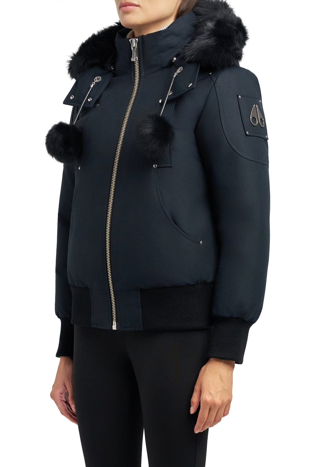 MOOSE KNUCKLES ORIGINAL DEBBIE SHEARLING TRIM BOMBER JACKET – Navy w/blk sh