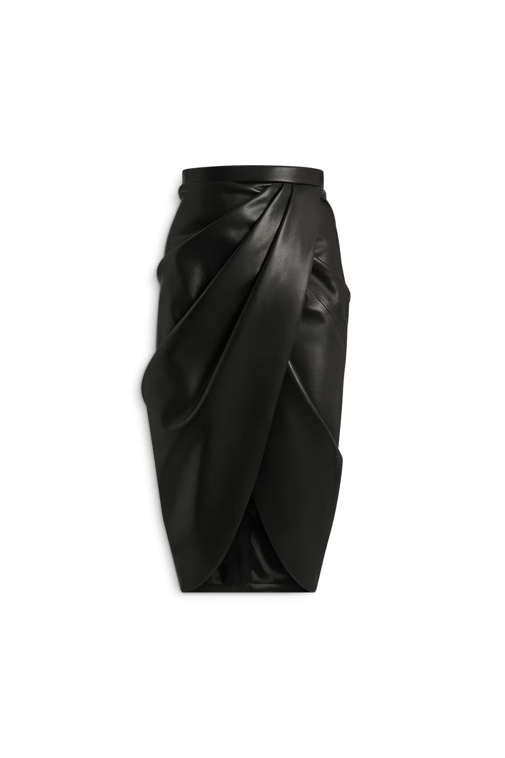 BALMAIN Gonna midi drappeggiata in pelle d’agnello