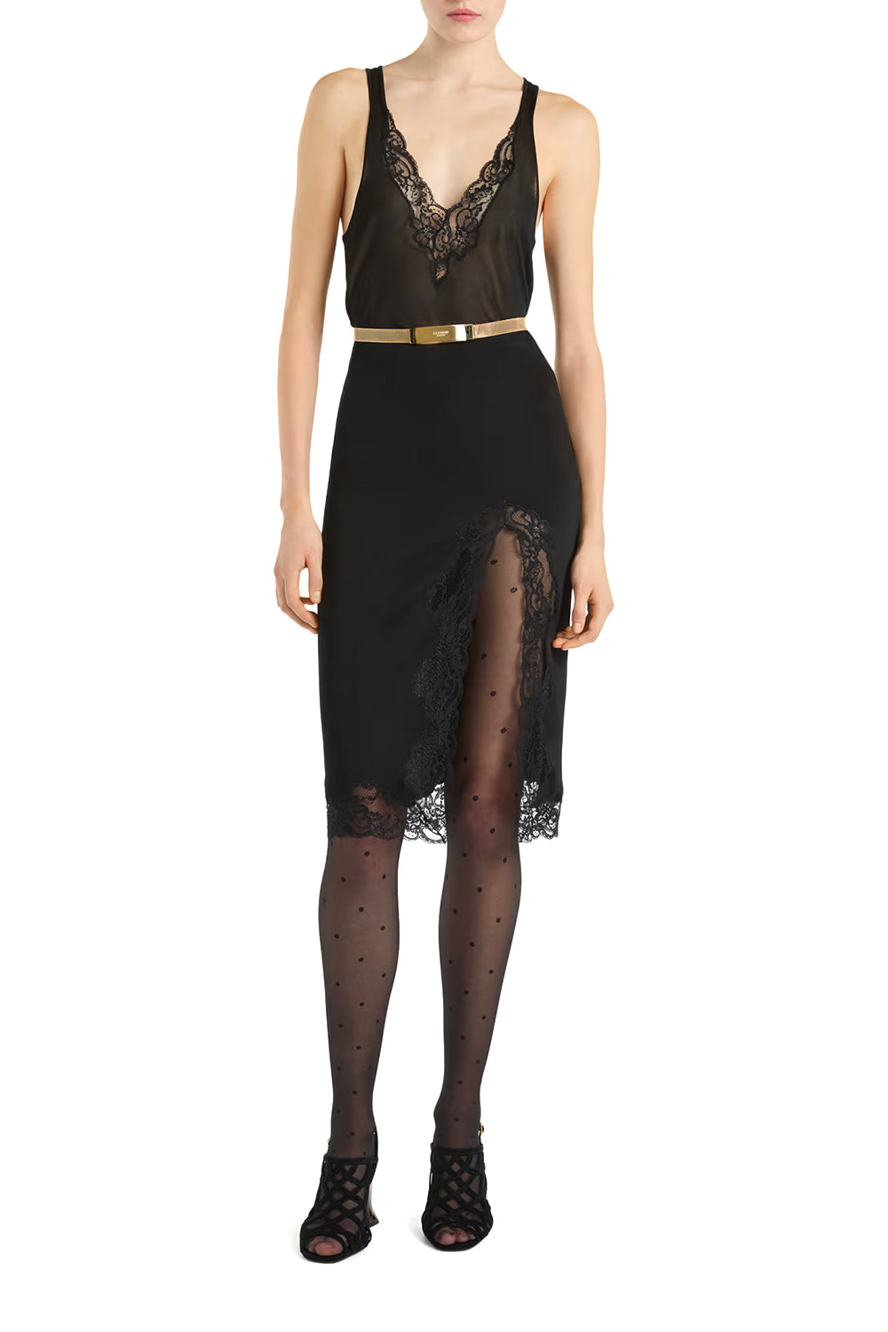 BALMAIN Gonna midi in maglia e pizzo