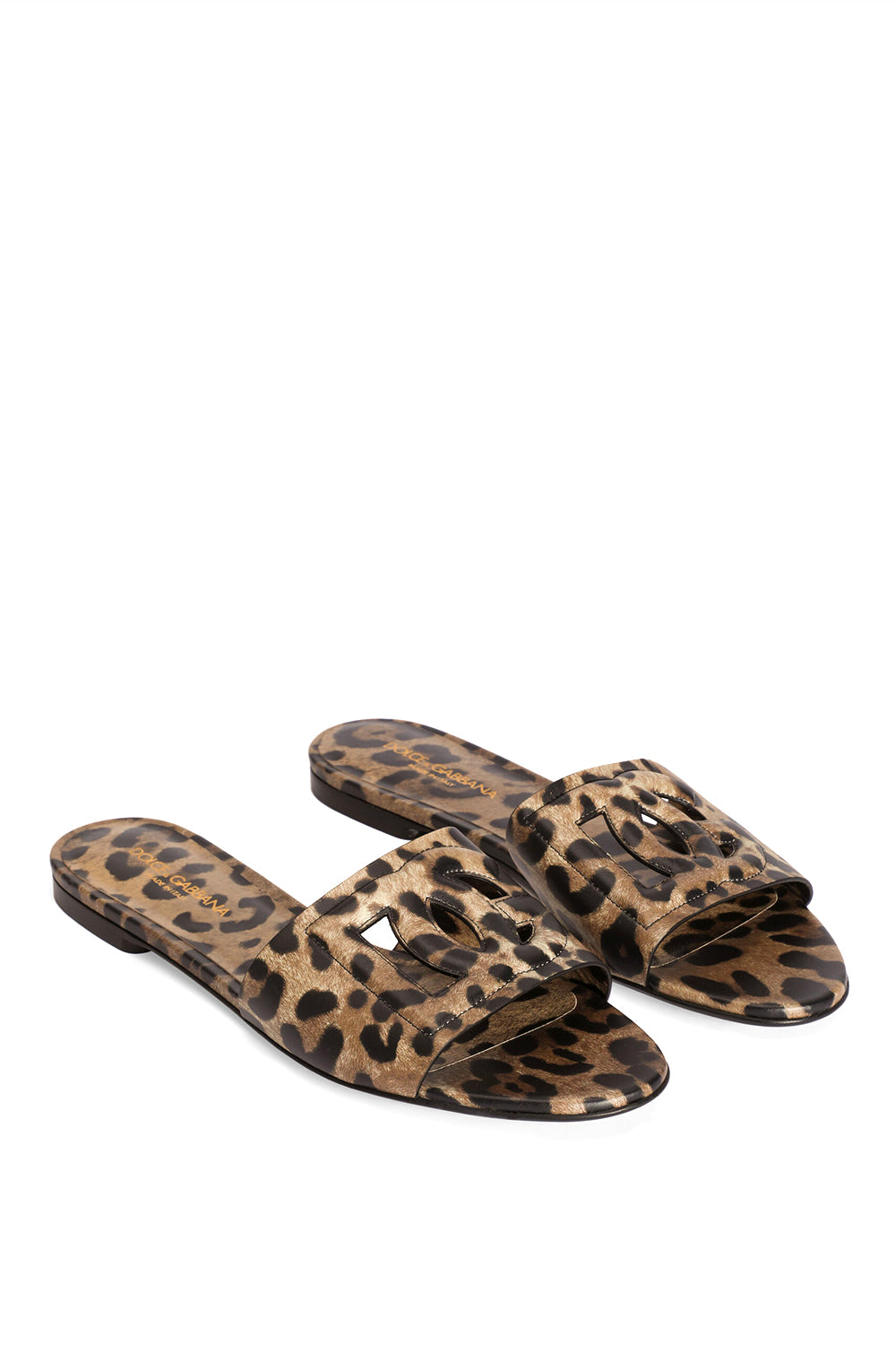 DOLCE & GABBANA Ciabatta flat in pelle di vitello stampa leo