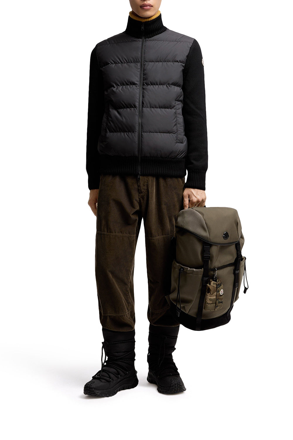 MONCLER Cardigan imbottito in lana con zip