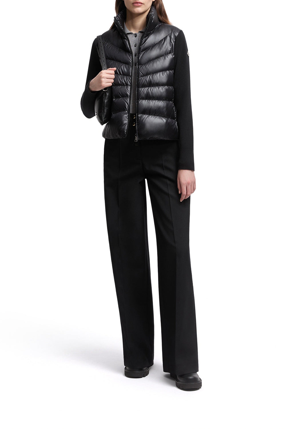MONCLER Cardigan imbottito in lana con zip