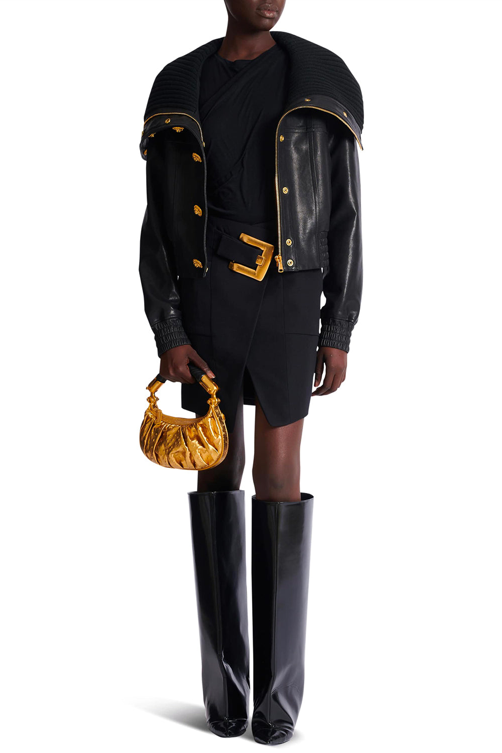BALMAIN Gonna corta in grain de poudre con cintura