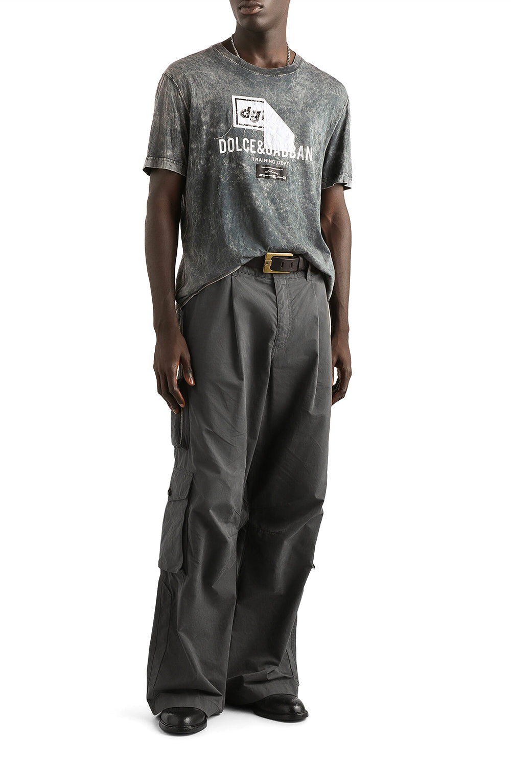 DOLCE & GABBANA Marbled-effect cotton T-shirt with print