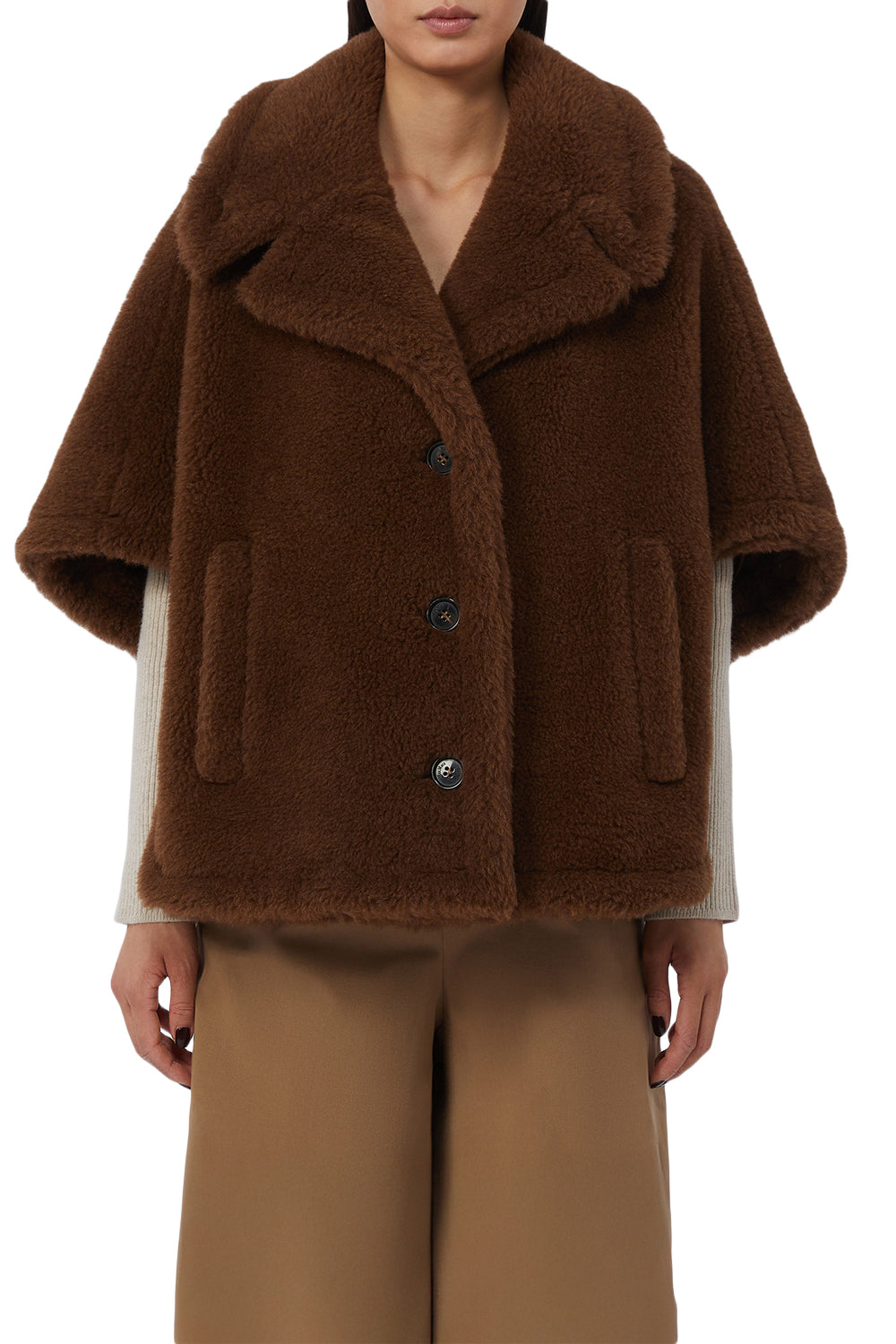MAX MARA Cappa boxy in Teddy di alpaca e cachemire MXACORVINO4