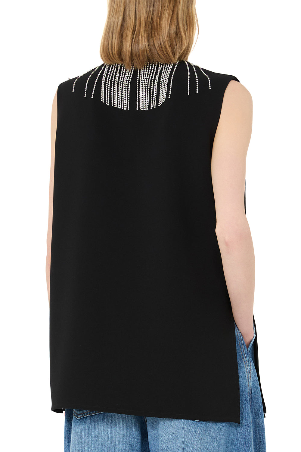 SPORTMAX Top smanicato in cady con strass "SPXFAGLIA"