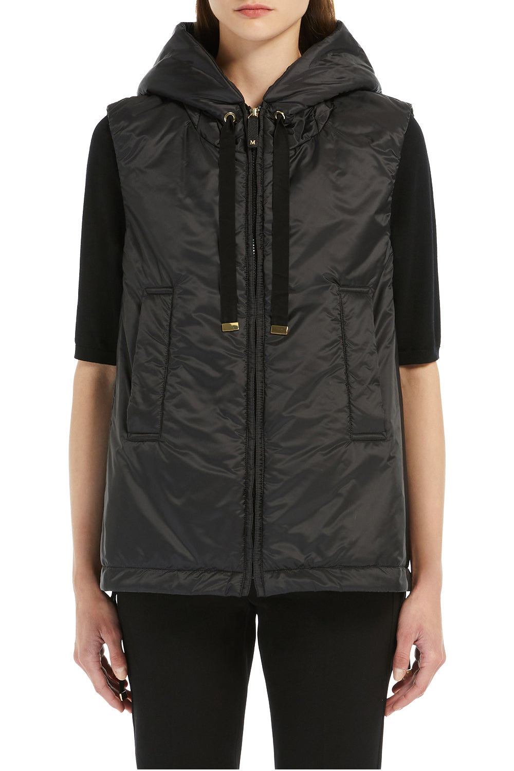 MAX MARA Gilet imbottito con cappuccio in tela antigoccia "GREENGO"