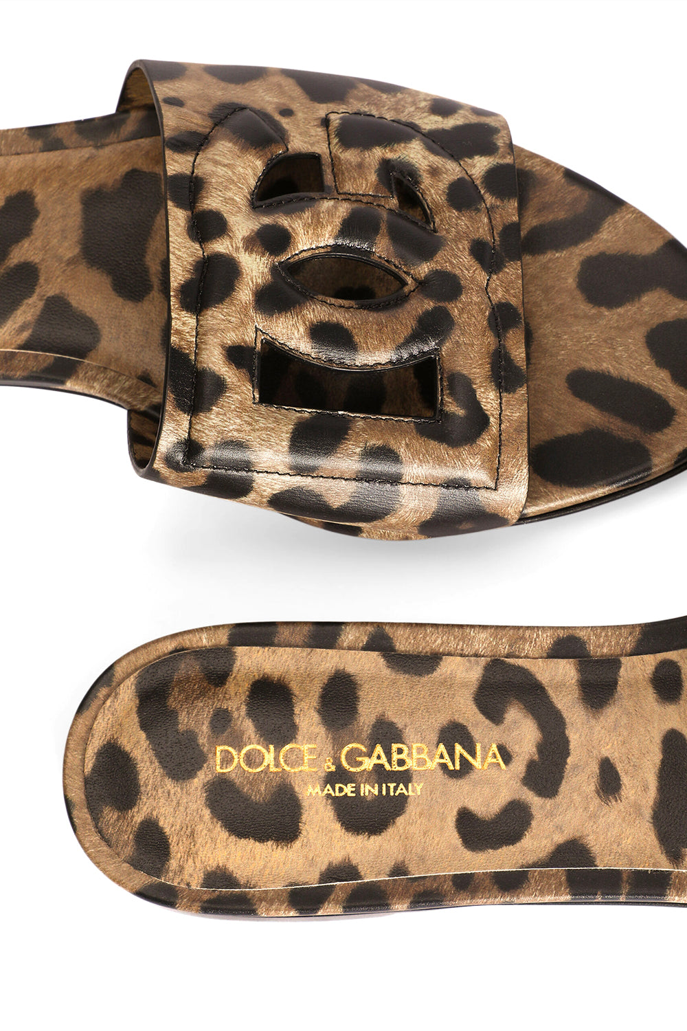 DOLCE & GABBANA Ciabatta flat in pelle di vitello stampa leo