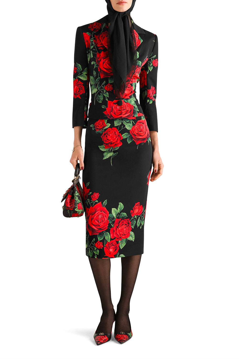 DOLCE & GABBANA Gonna in charmeuse stampa rose