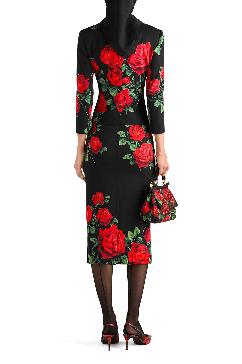 DOLCE & GABBANA Gonna in charmeuse stampa rose