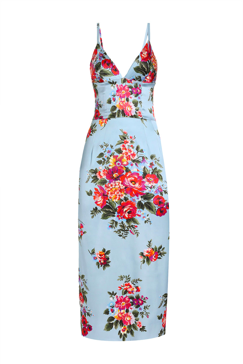 DOLCE & GABBANA Abito in raso stampa mazzo di fiori