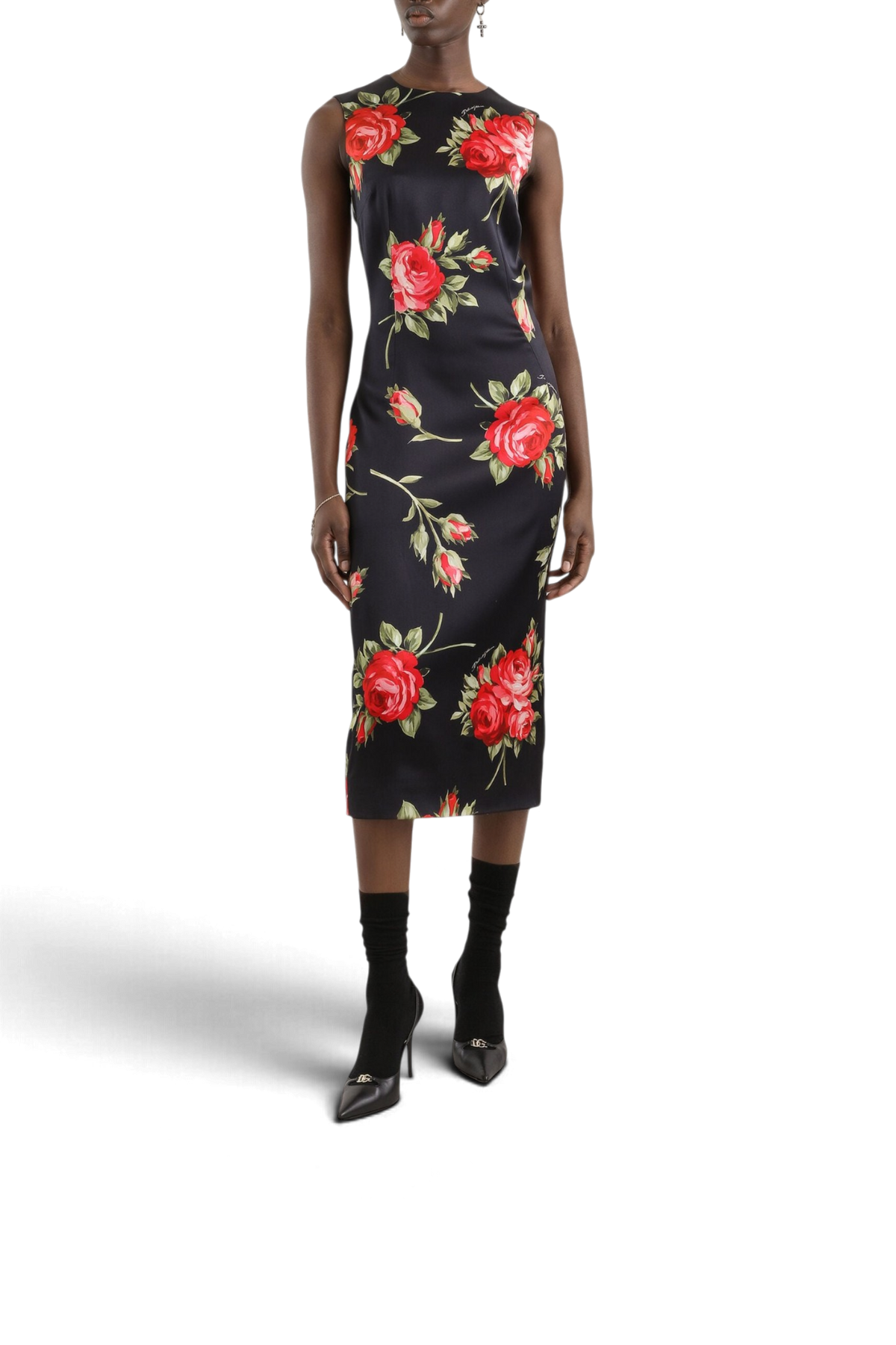 DOLCE & GABBANA Kleid aus Satin mit Rosenbouquet-Print