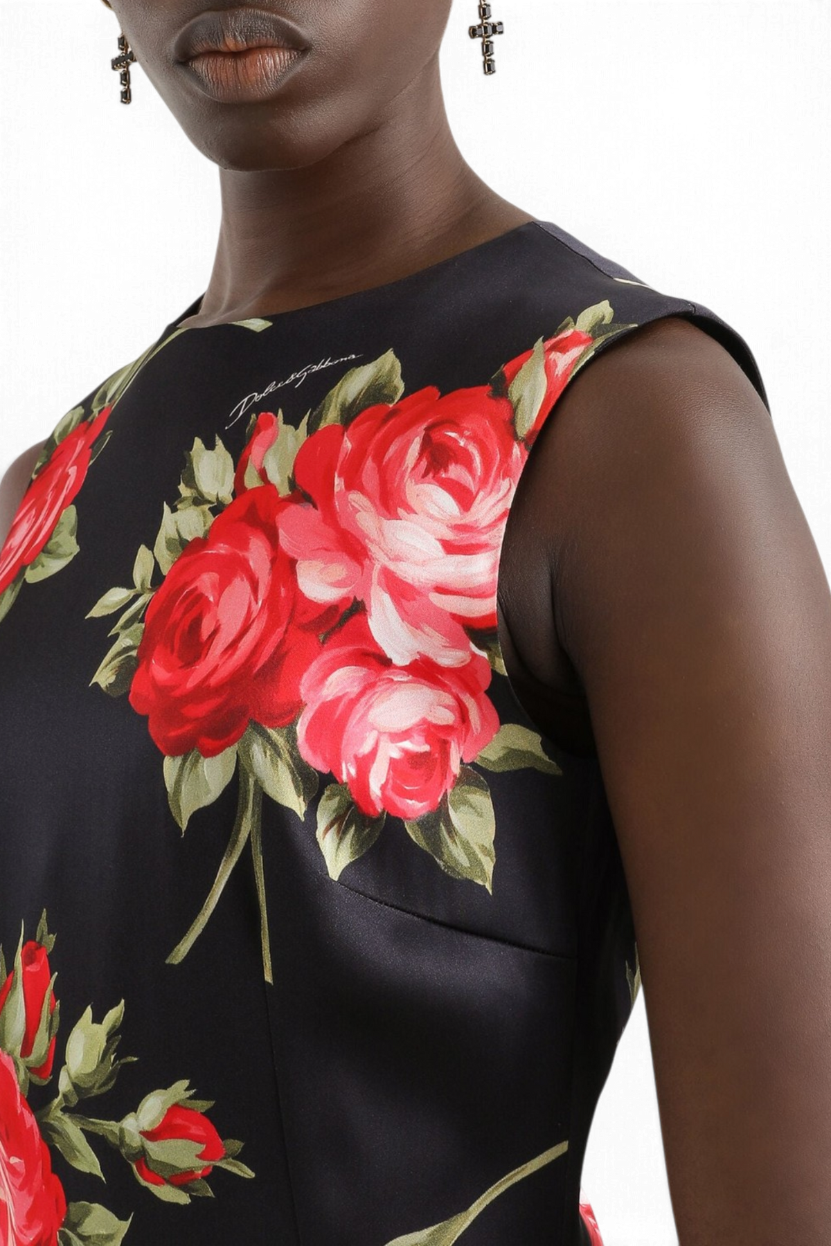 DOLCE & GABBANA Kleid aus Satin mit Rosenbouquet-Print
