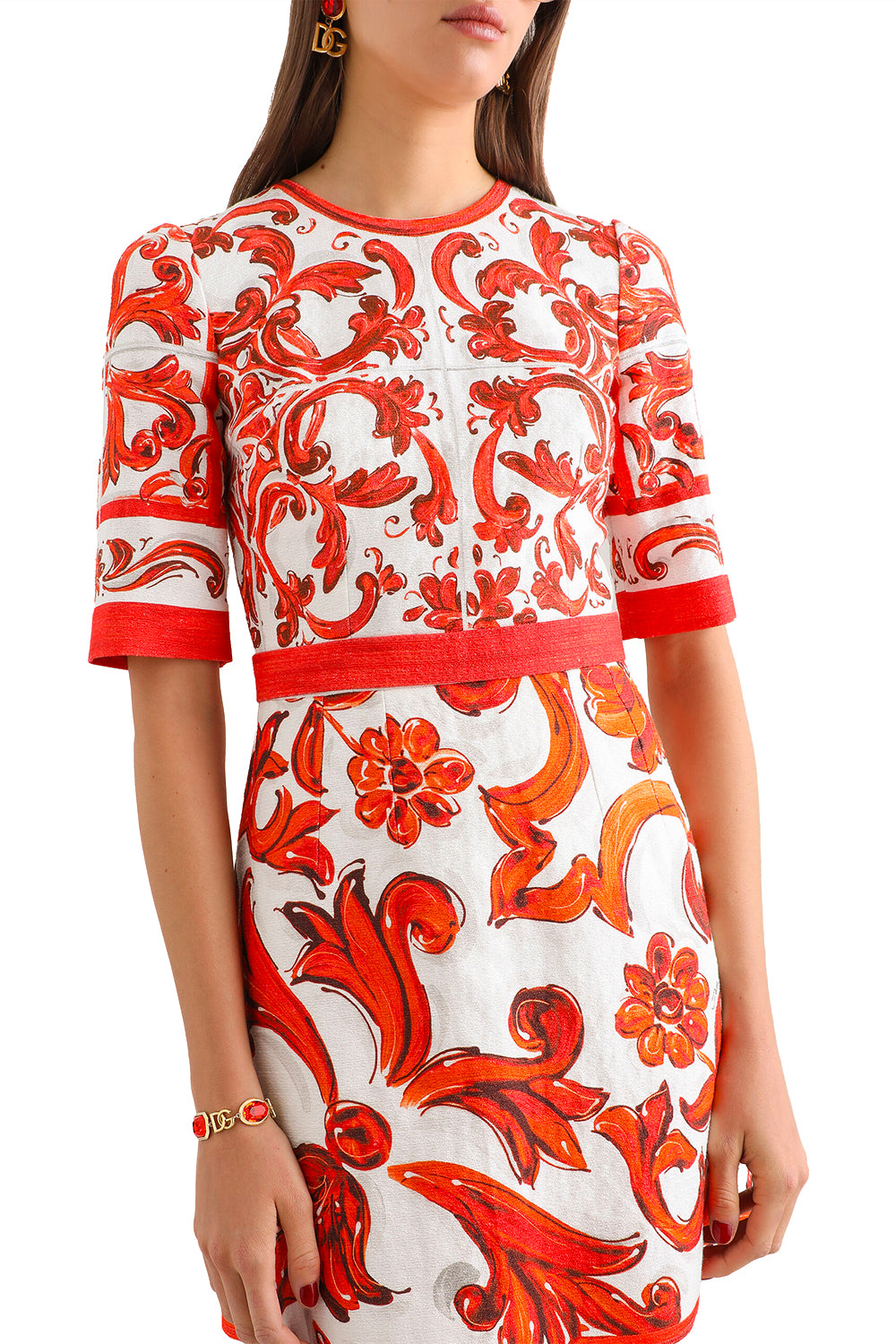 DOLCE & GABBANA Abito Stampa Floreale Arancione Donna