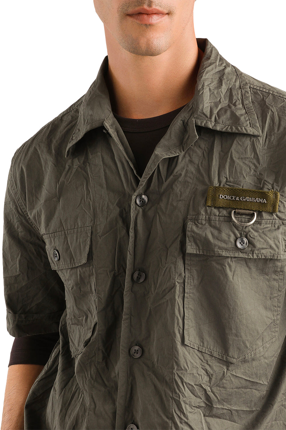 DOLCE & GABBANA Camicia Militare in Cotone Verde Uomo