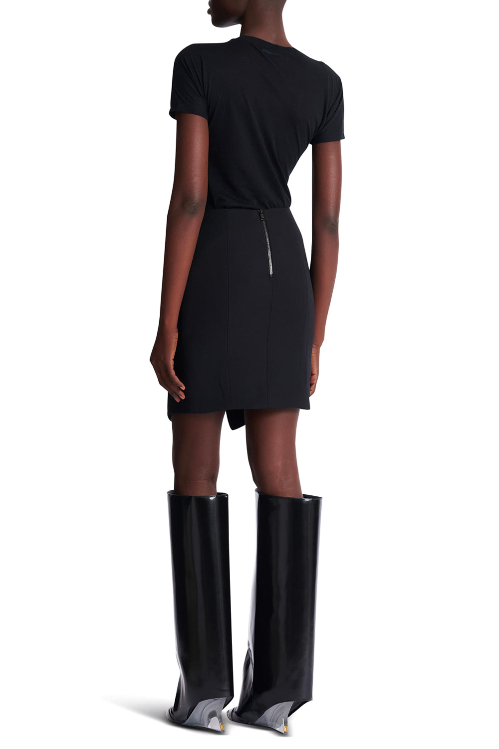 BALMAIN Gonna corta in grain de poudre con cintura