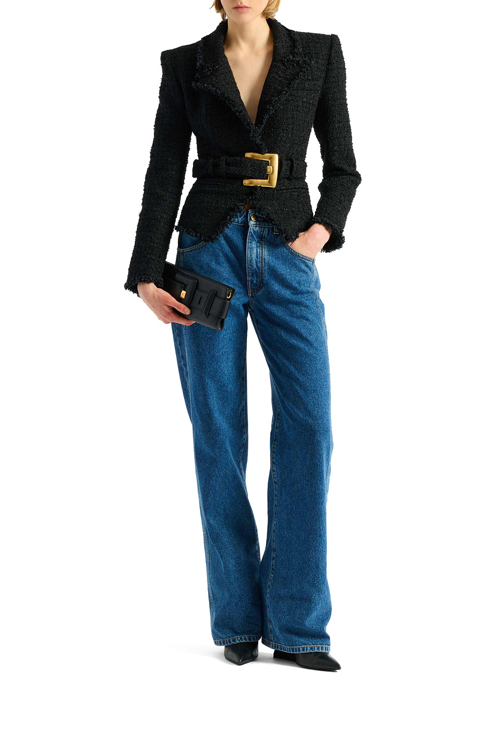 BALMAIN Giacca con cintura in tweed