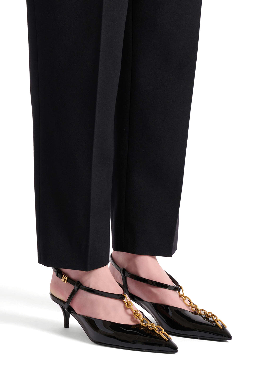 BALMAIN Slingback Sync con tacco in pelle verniciata con catena