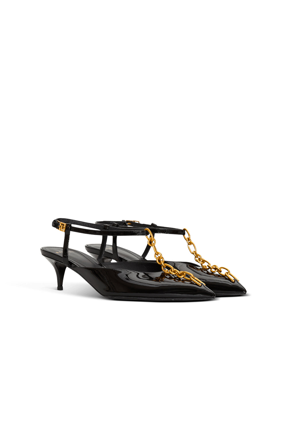 BALMAIN Slingback Sync con tacco in pelle verniciata con catena