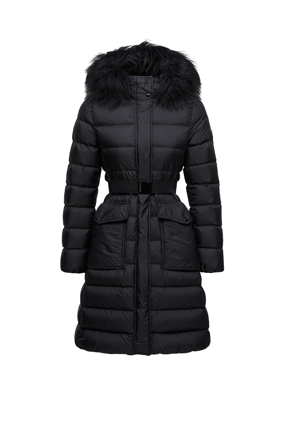 MONCLER Piumino lungo Khloesse con cappuccio e orlo in shearling