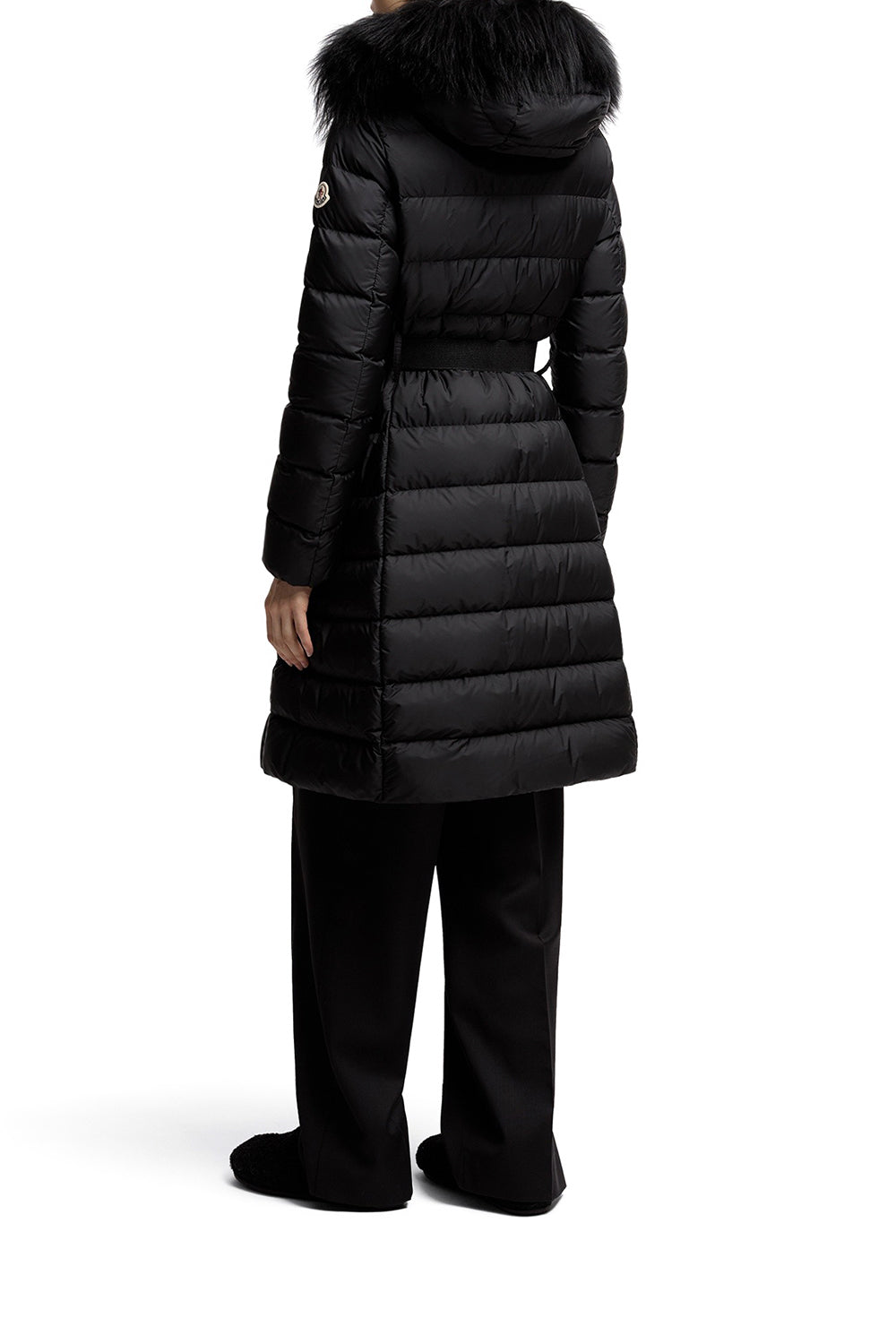 MONCLER Piumino lungo Khloesse con cappuccio e orlo in shearling