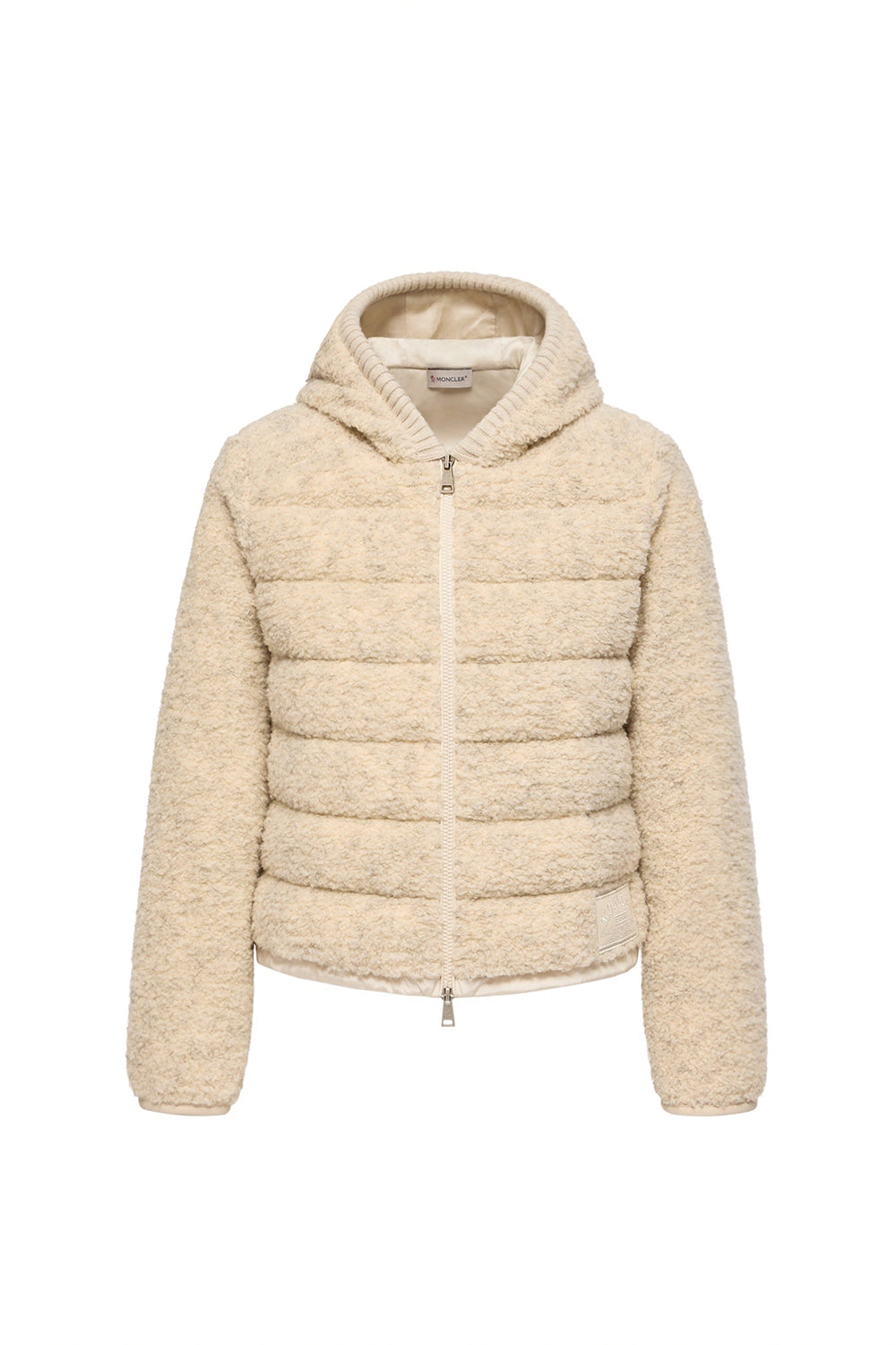 MONCLER Felpa imbottita con cappuccio, zip e finiture in teddy