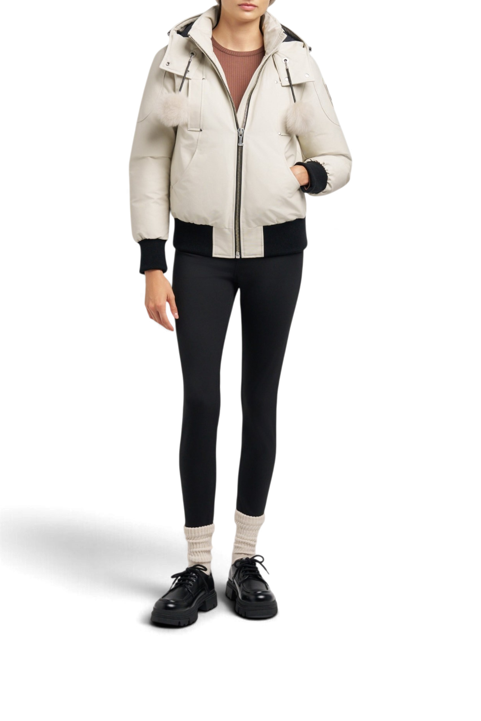 MOOSE KNUCKLES ORIGINAL DEBBIE SHEARLING TRIM BOMBER JACKET