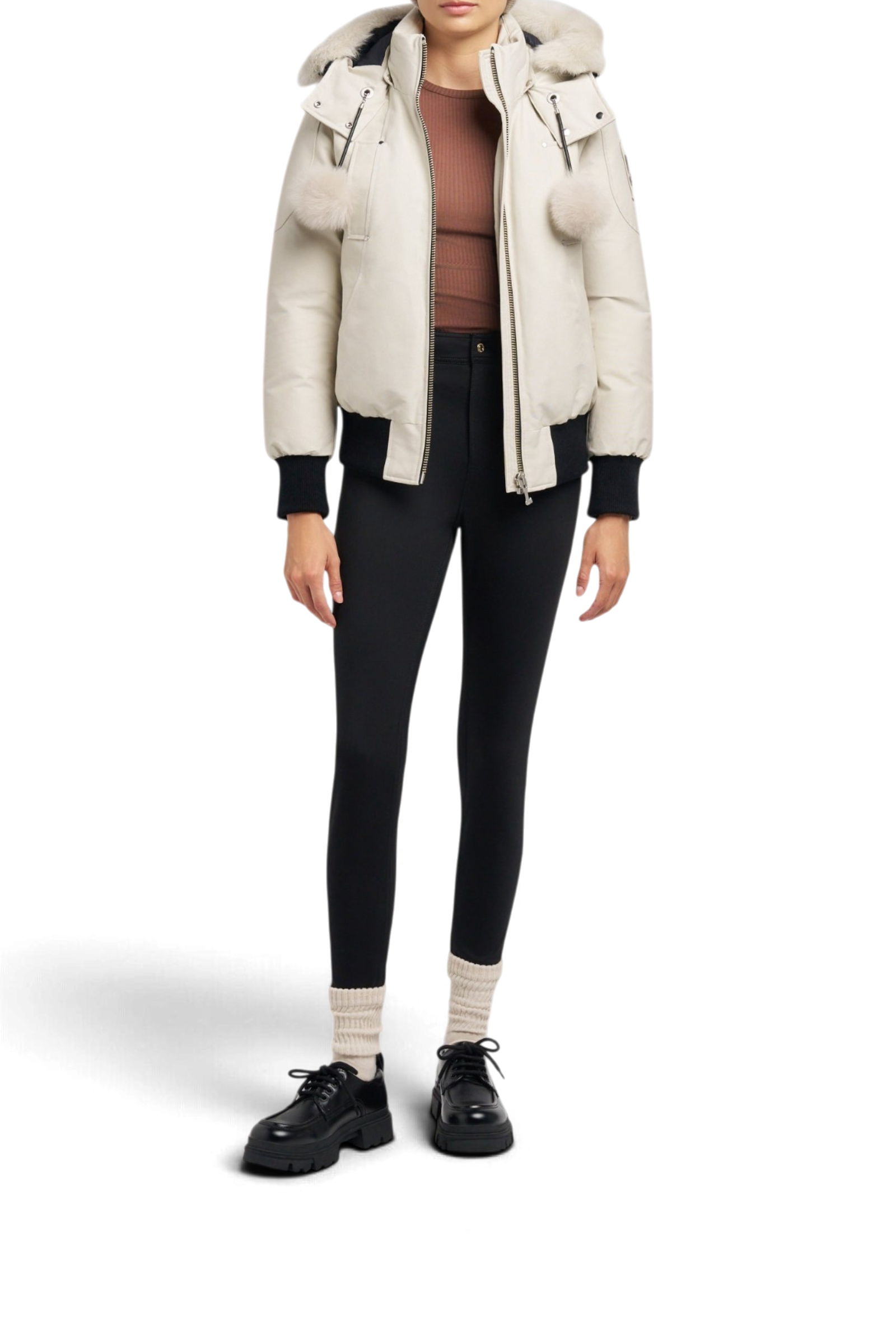 MOOSE KNUCKLES ORIGINAL DEBBIE SHEARLING TRIM BOMBER JACKET