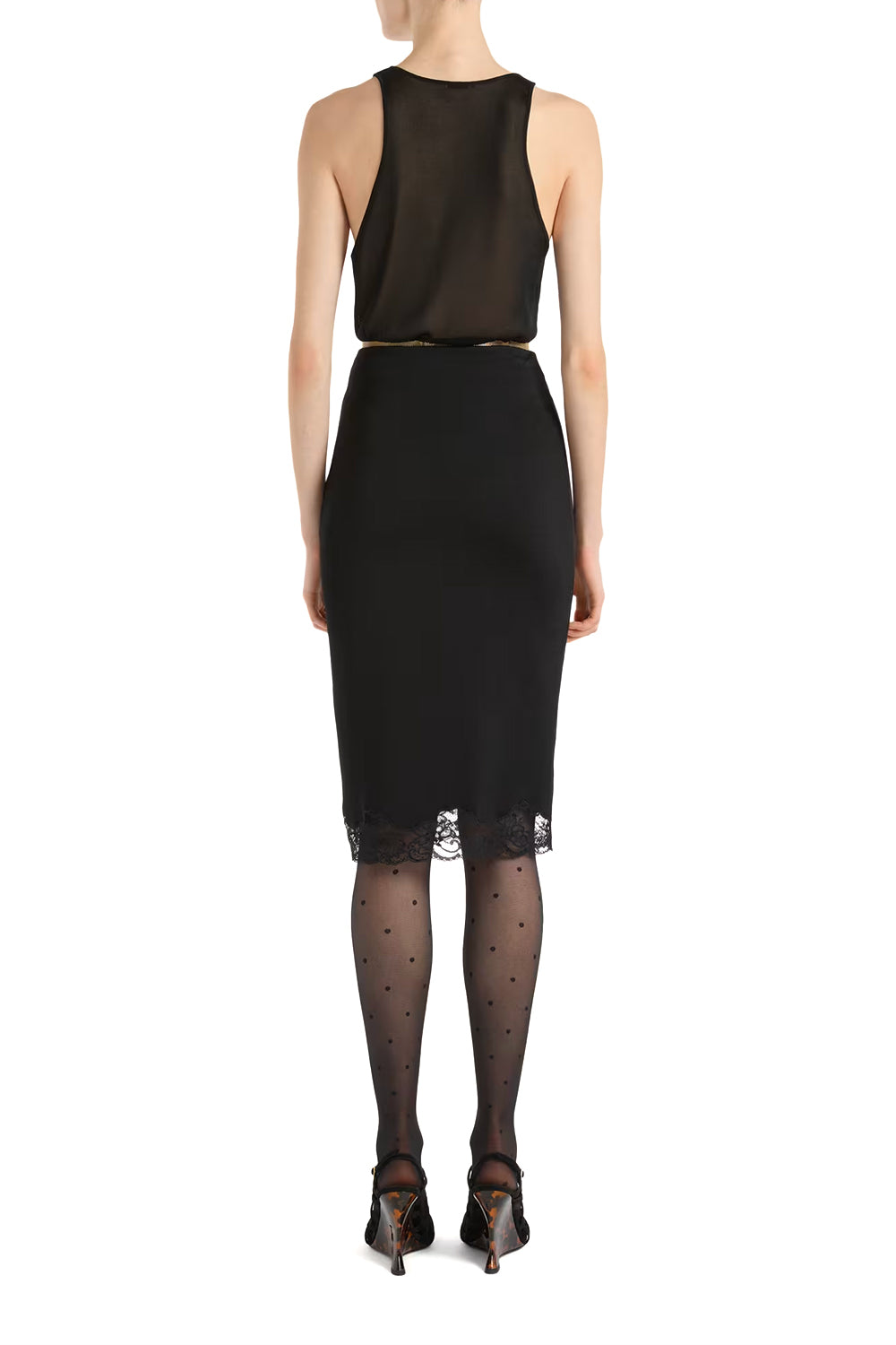 BALMAIN Gonna midi in maglia e pizzo