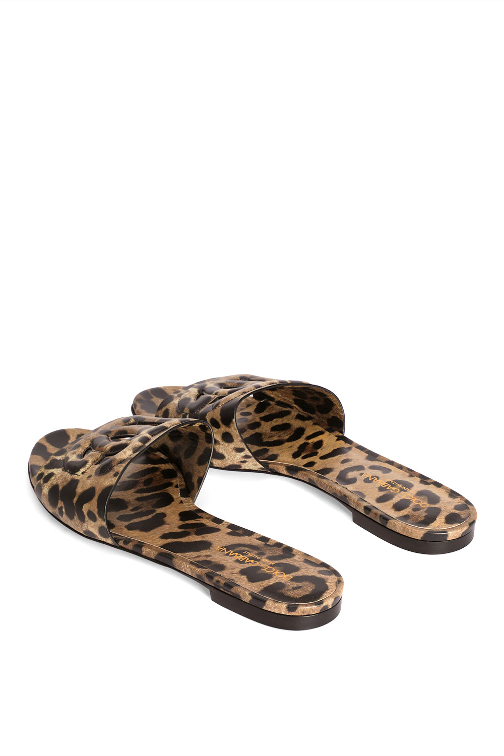 DOLCE & GABBANA Ciabatta flat in pelle di vitello stampa leo