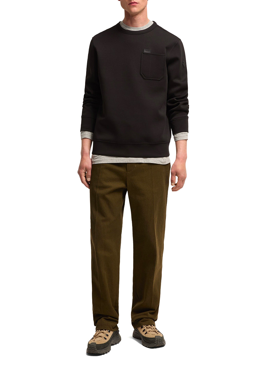 MONCLER Felpa in misto cotone con targhetta con logo in pelle