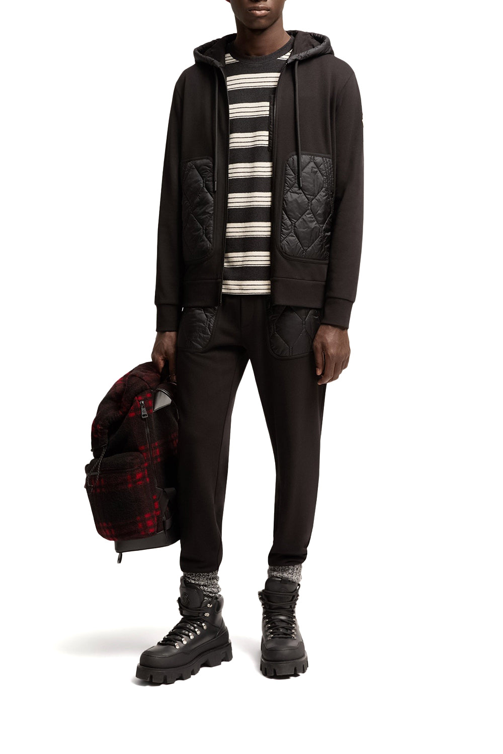 MONCLER Felpa con cappuccio e zip in misto cotone con trapuntatura a rombi
