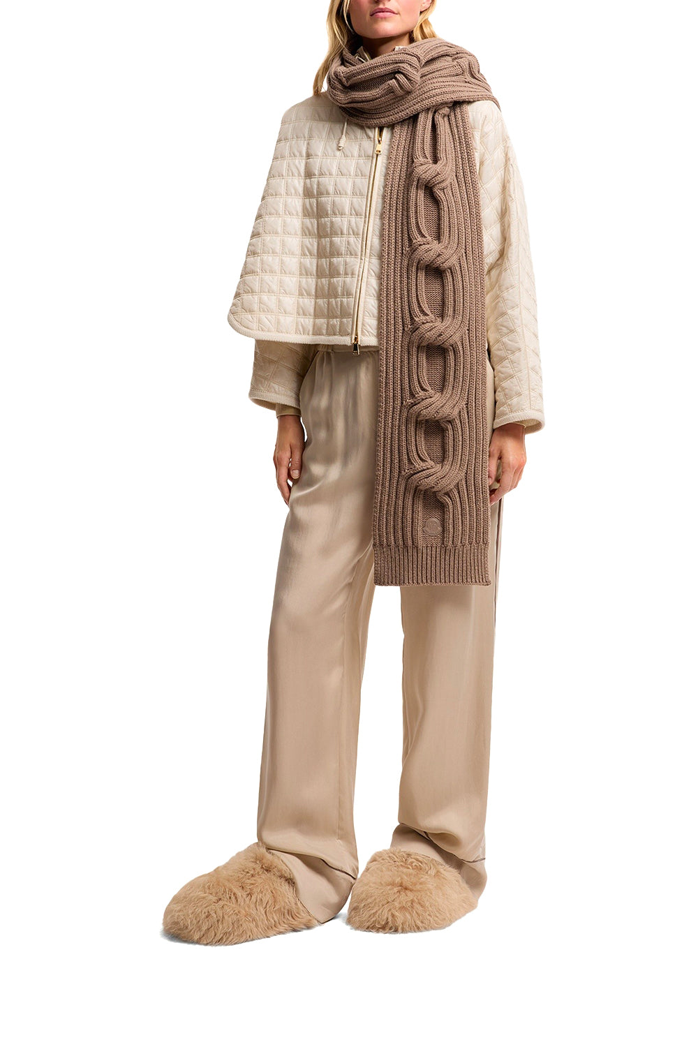 MONCLER Sciarpa in maglia di lana e cashmere con lavorazione effetto catena