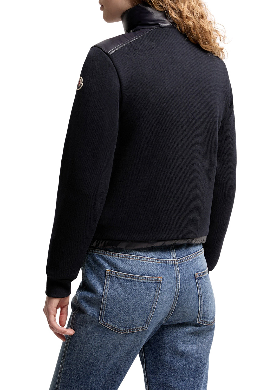 MONCLER Felpa con zip in cotone con parte anteriore in nylon