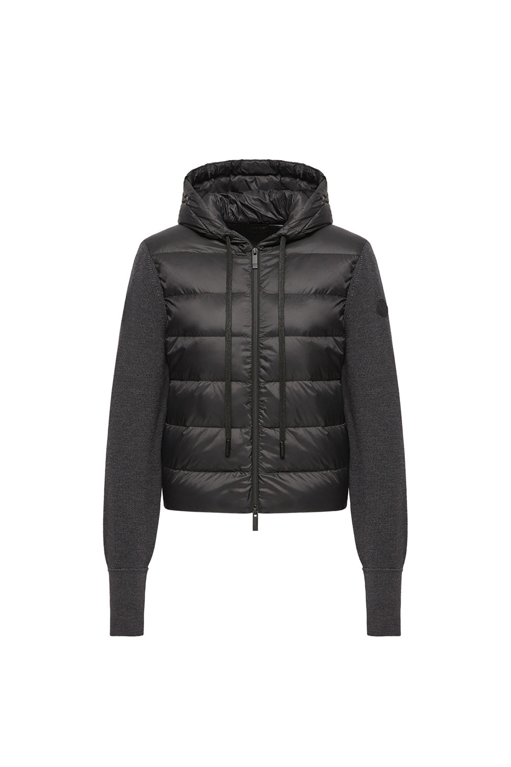 MONCLER Cardigan imbottito con zip e cappuccio in lana