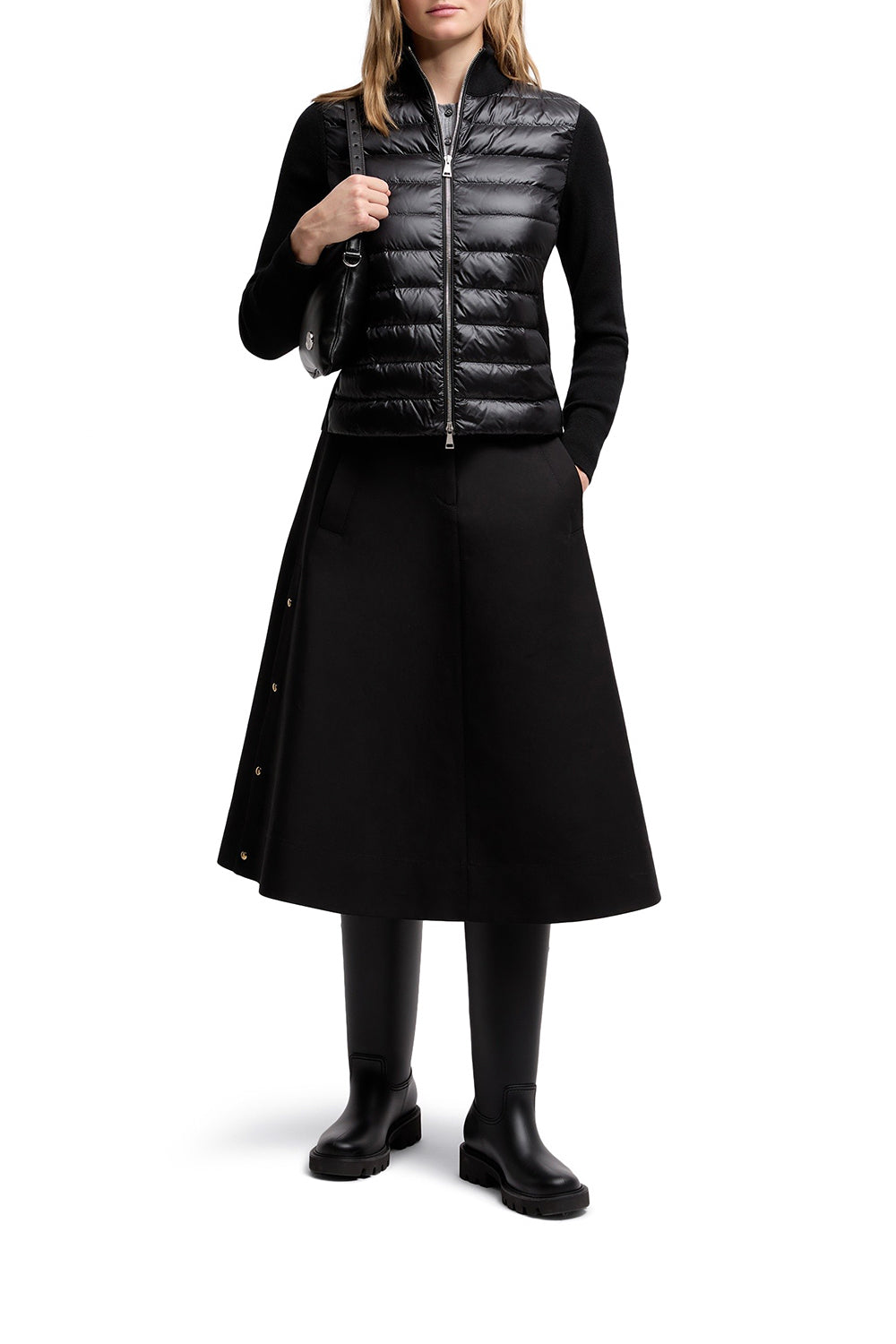 MONCLER Cardigan imbottito in lana con zip