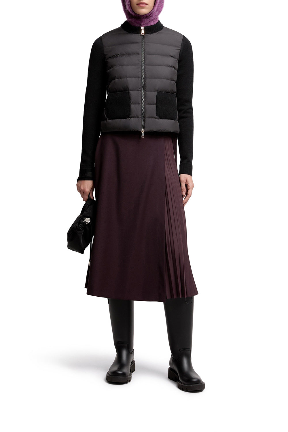 MONCLER Cardigan imbottito in lana con zip