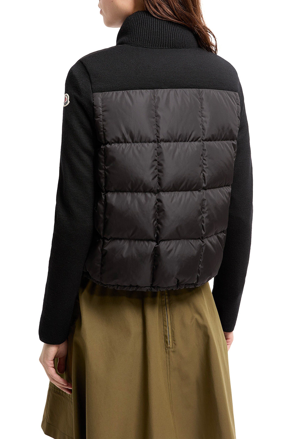 MONCLER Cardigan imbottito in lana con zip e trapuntatura a quadri